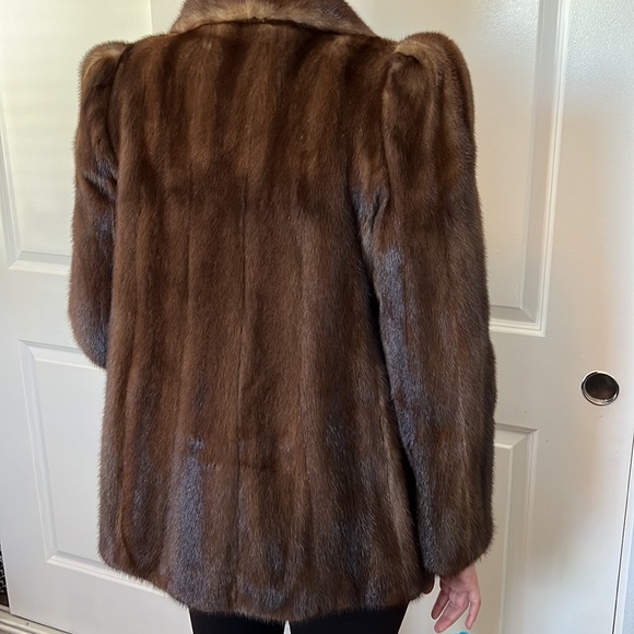 Vintage 90s Evans Collection chocolate brown Saga mink coat Robinsons size L - Picture 9 of 13